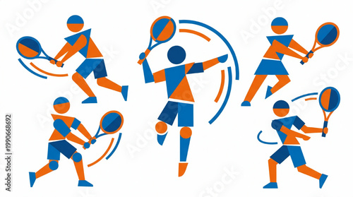 Set of Tennis Player Icons Illustrating Various Actions