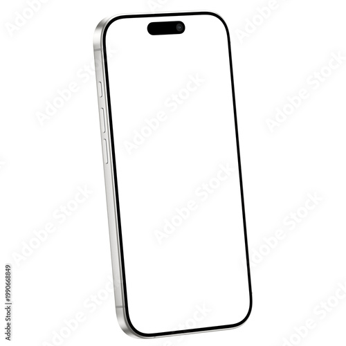 Isolated and isometric white smartphone png. Mockup template. No background. 