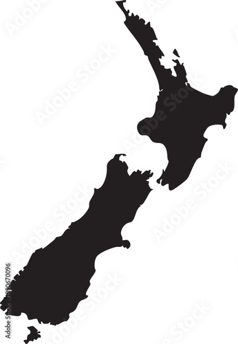 Black silhouette map of New Zealand simple vector outline for travel and geography concepts isolated on white background