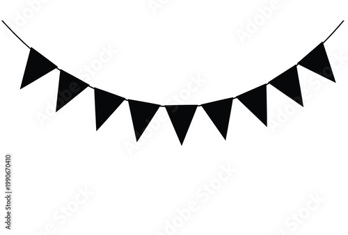 Black pennant banners strung across a white background a festive silhouette