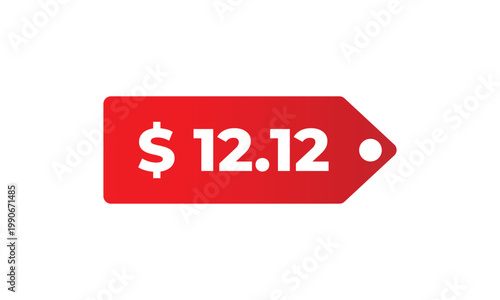 A vibrant red sale tag featuring the specific price of $12.12 in bold white text, with a hole on the right for attachment.