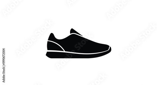 A simple black silhouette of a modern running shoe against a white background silhouette
