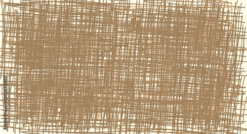 A dense, overlapping weave of brown and tan lines on a cream background