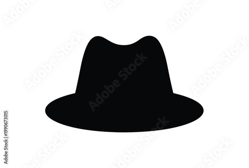 A simple black fedora hat is presented against a plain white background silhouette