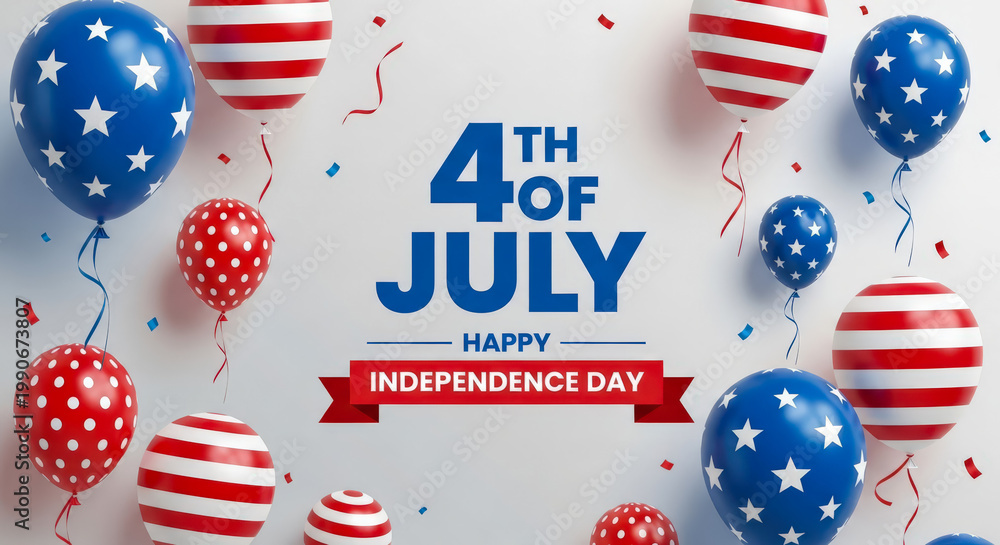 Obraz premium Festive Fourth of July Celebration Background with Patriotic Balloons and Confetti