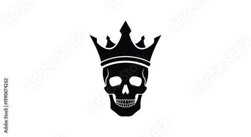 A striking black skull wearing a regal crown a dramatic silhouette
