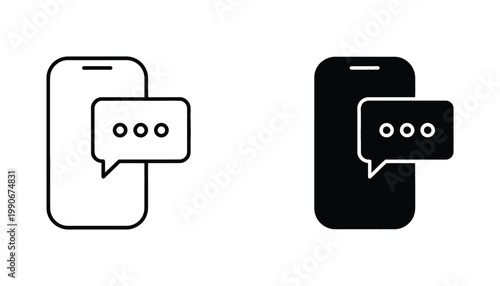 Smartphone messaging icon set speech bubble with dots vector graphic illustration