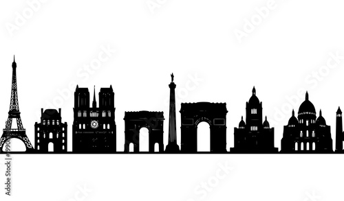 Paris skyline silhouette vector Eiffel Tower cityscape travel illustration