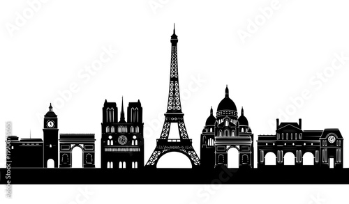 Paris landmarks silhouette vector Eiffel Tower city illustration travel design