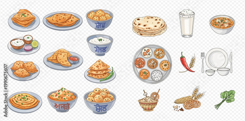 Delicious Collection of Indian Cuisine Dishes and Ingredients.