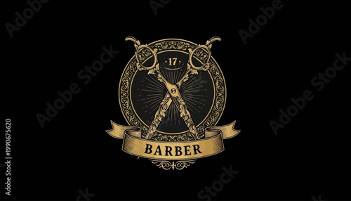 Golden barber logo with scissors.