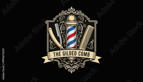 The Gilded Comb Barbershop Logo Design.