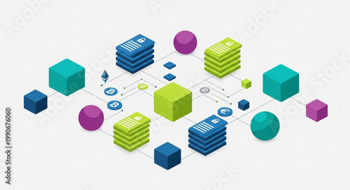 Abstract Digital Data Blocks and Circuits Illustration.