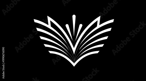 Abstract white design on black background suitable for branding or symbolism