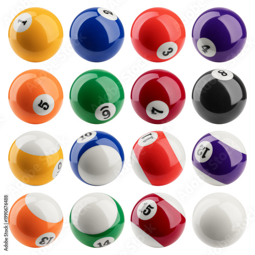 Фотография Billiard balls, pool, snooker, isolated, full depth of field