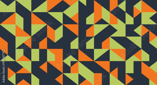 Vászonkép A geometric pattern with triangles, squares, and irregular shapes in dark blue,