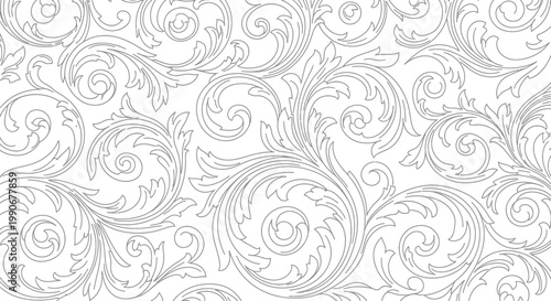Billede på lærred Ornate acanthus leaf scrollwork pattern with elegant grey linework