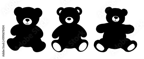 Teddy bears set with black silhouette on white background featuring animal, plush, icon with illustration and design