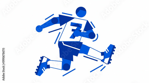 Minimalist blue vector illustration of a soccer player sprinting