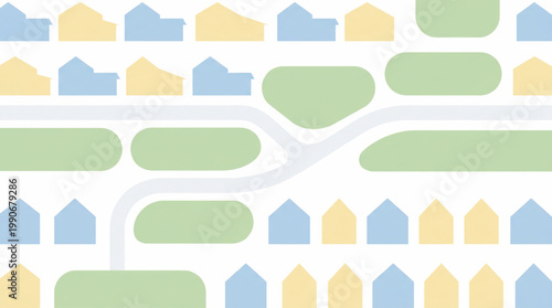 Abstract flat illustration of a suburban neighborhood layout
