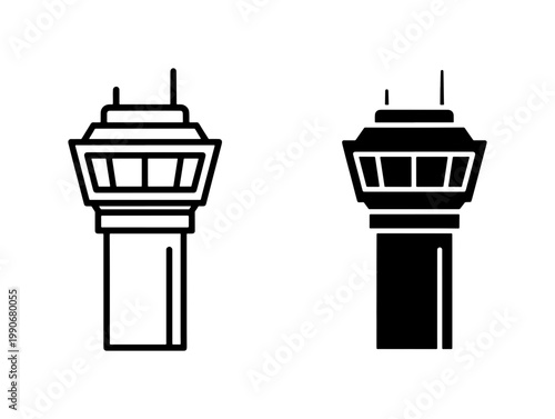 Φωτογραφία Air Traffic Control Tower Icons, Airport Navigation Building Vector Set, Aviatio
