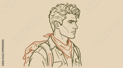 Profile portrait of a stylish man in a vintage illustration style