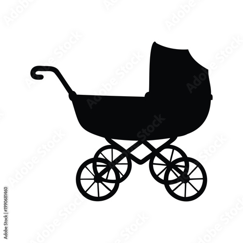 Silhouette of vintage baby carriage side view minimalist black and white vector illustration, baby carriage side view silhouette vector illustration