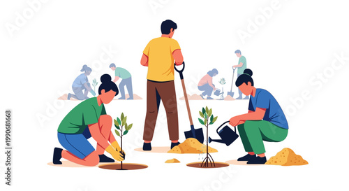 Group of people planting trees in a community effort