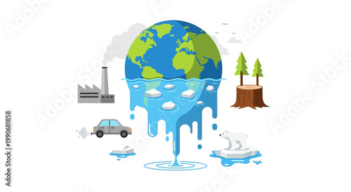 Melting Earth Illustration Highlighting Environmental Issues and Climate Change