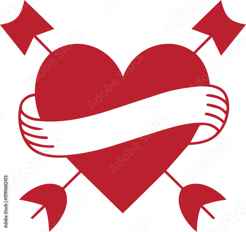 Heart Ribbon Silhouette Collection with Floral and Arrow Elements