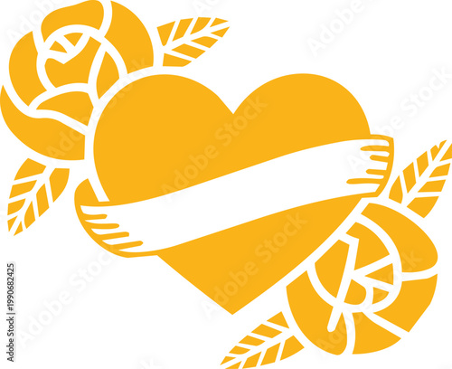 Heart Ribbon Silhouette Collection with Floral and Arrow Elements