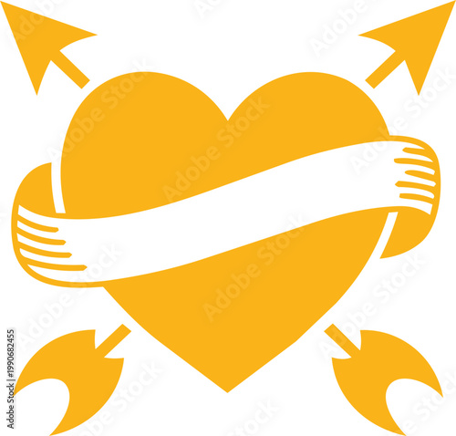 Heart Ribbon Silhouette Collection with Floral and Arrow Elements