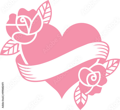 Heart Ribbon Silhouette Collection with Floral and Arrow Elements