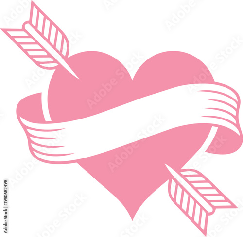 Heart Ribbon Silhouette Collection with Floral and Arrow Elements