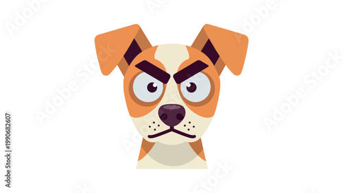 An angry dog with a furious expression looks directly at the viewer with its ears perked up.