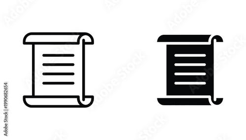 Scroll document icon set representing history literature and official records in clean vector style