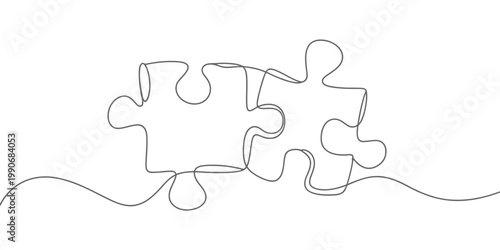 Two connected puzzle pieces minimalist line drawing