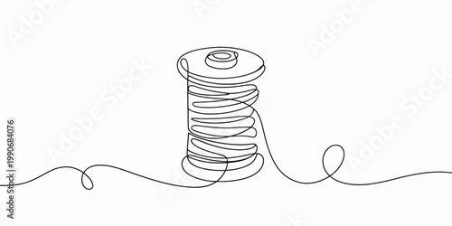 Continuous line drawing of a spool of thread spool