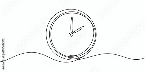Minimalist line drawing of a wall clock on a wavy line