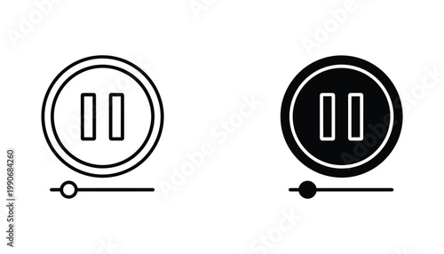 Video player pause button with progress slider icon set in linear and solid black styles for multimedia interface controls isolated on white background for web and mobile application development
