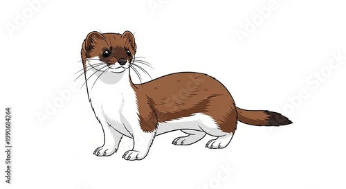 Brown and white cartoon ferret standing.