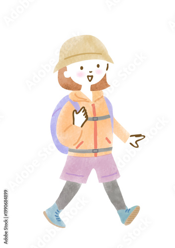ハイキングをしている女性のイラスト