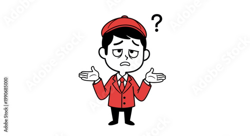 Confused Businessman Shrugs Shoulders with Question Mark