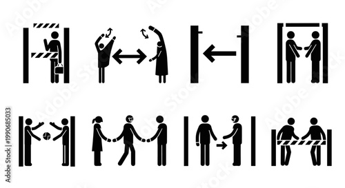 Social distancing and interaction icons, illustrating various forms of human connection and separation.