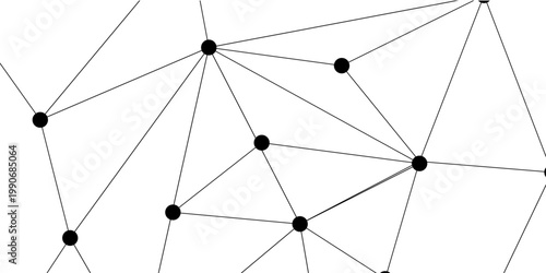 Abstract geometric pattern of interconnected black dots and lines representing a network or system