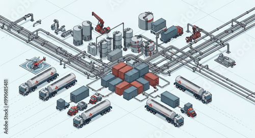 Cargo Containers and Freight Trains at Shipping Yard.