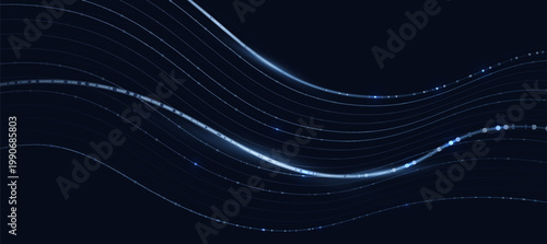 Abstract Blue Digital Connection Network Background with Glowing Fiber Optic Waves
