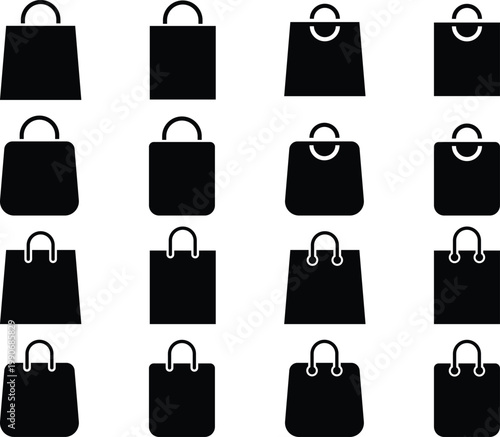 Set of shopping bag icon. E commerce Purchase Symbols. Order delivery and boutique design. Store purchase and merchandise icons
