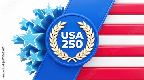 USA 250 Semiquincentennial Celebration Graphic with Stars and Stripes