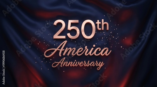 Rose Gold 250th America Anniversary Text on Elegant Blue Satin for Semiquincentennial Gala
